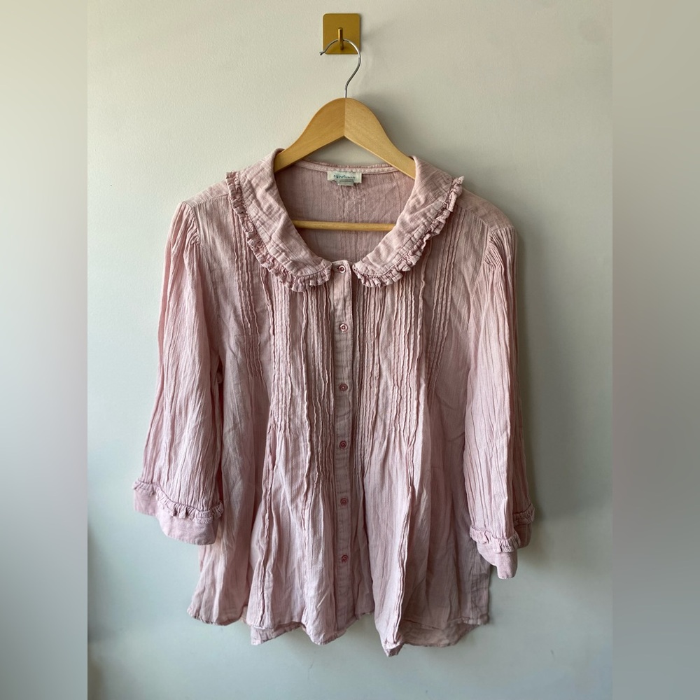 Sundance Pink Flutter Sleeve Blouse with Peter Pan Collar
